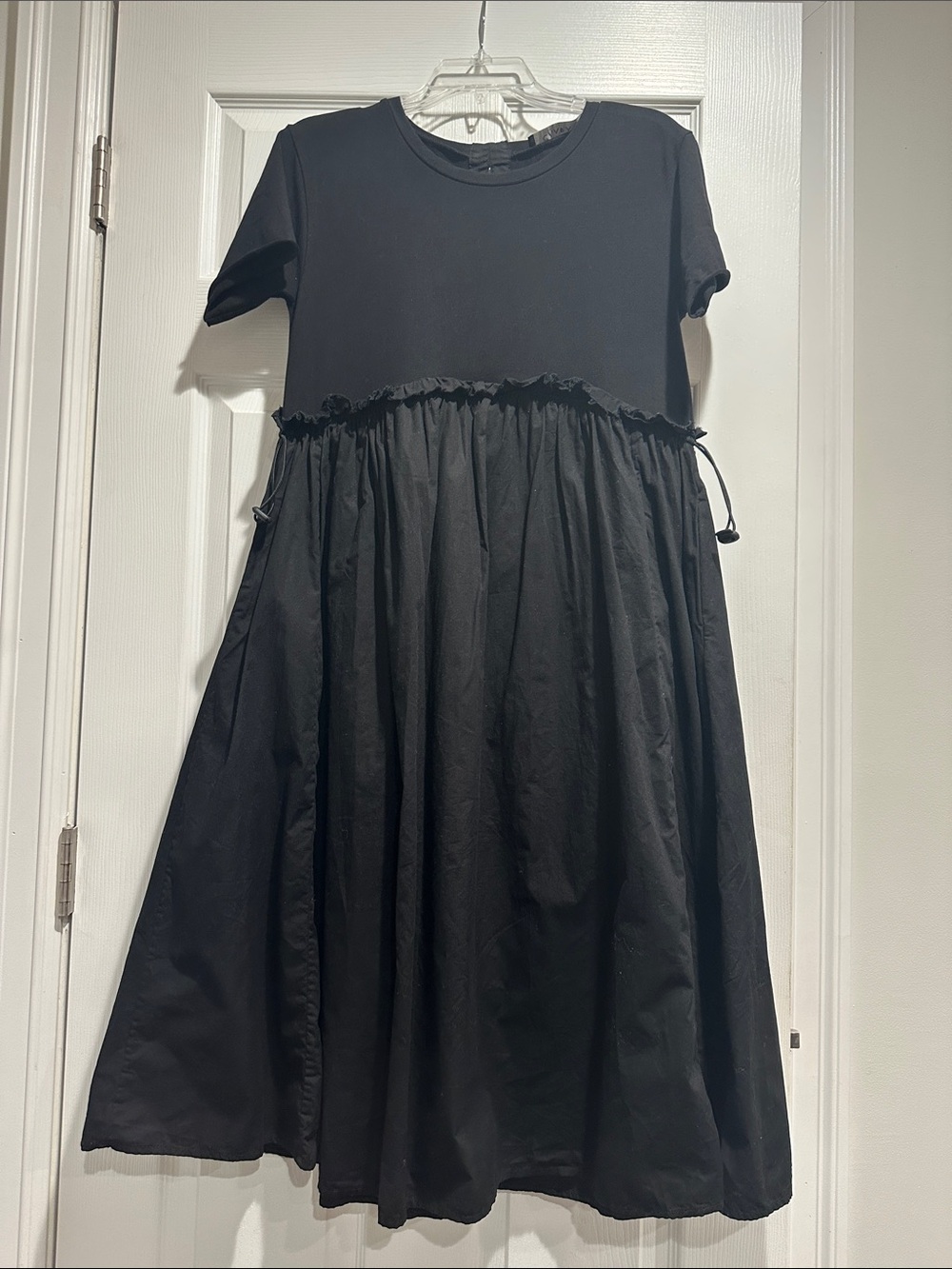 CAARA Women's Black Midi Drawstring-Waist Casual Dress